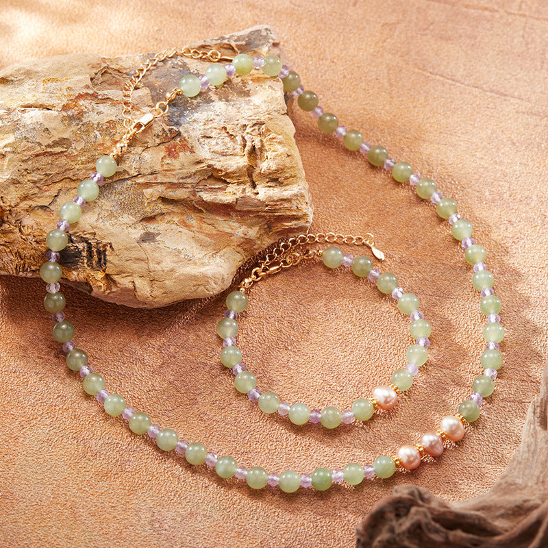 zensoullab Natural Hetian Jade Pearl Necklace Women's Set S925 Solid Silver Clavicle Chain Hot Sale