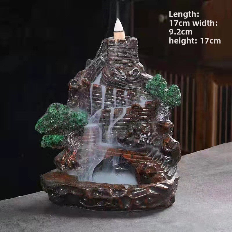 Zensoullab Resin Carving High Mountain Flowing Water Backflow Agarwood Stove Home Indoor Zen Sandalwood Incense Burner Tea Ceremony Decoration Zen Incense Burner