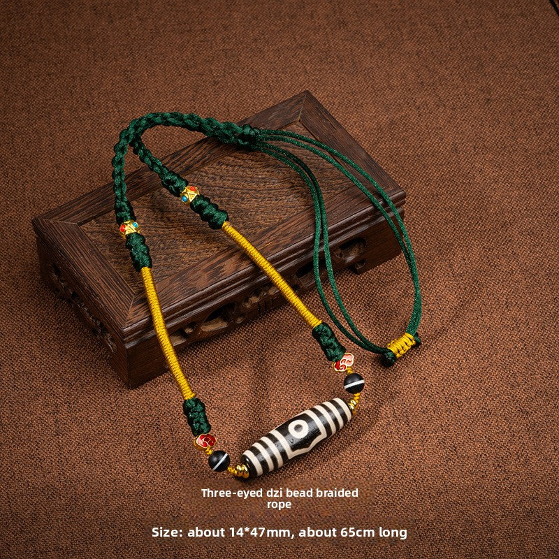 Zensoullab Natural Tibetan Lotus Master Three-Eye Multi-Totem Tibet Beads Necklace Agate Pendant Men's and Women's Woven Necklace in Stock