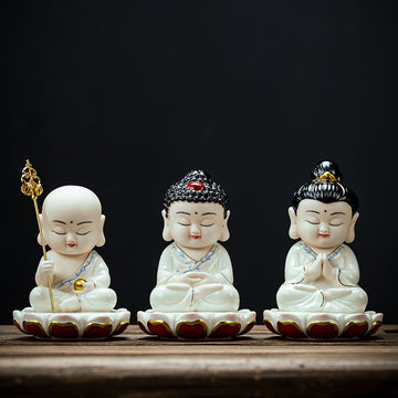 zensoullab Ceramic Small Ornaments Sitting Lotus Western Three Saints Statue Amitabha Buddha Guanyin Mahasthamaprapta Bodhisattva Buddha Statue Living Room Home Use