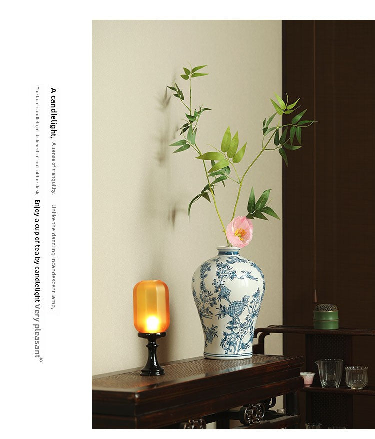 Zensoullab Antique Style Domestic Aromatherapy Candle Candlestick Chinese Zen Antique Lampshade Ceramic Decoration Tea Room Ambience Light
