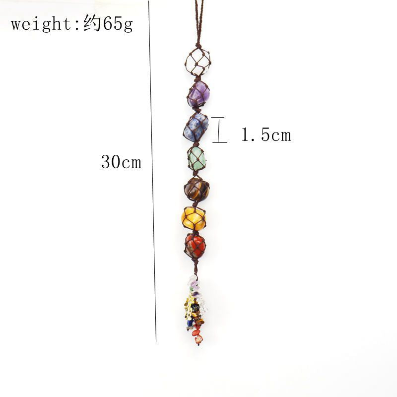 zensoullab7 Colorful Stone Seven Colors Crystal Raw Stone Hand-woven Pendant Natural Stone Tree of Life Car Hanging Dream Catcher Ornament