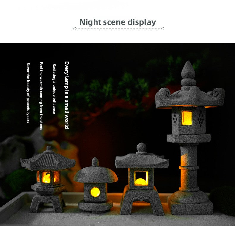 zensoullab Artificial Landscape Stone Lantern Small Stone Pavilion Ornament Home Entrance Pavilion Decoration Gardening Flower Bonsai Landscaping Decoration