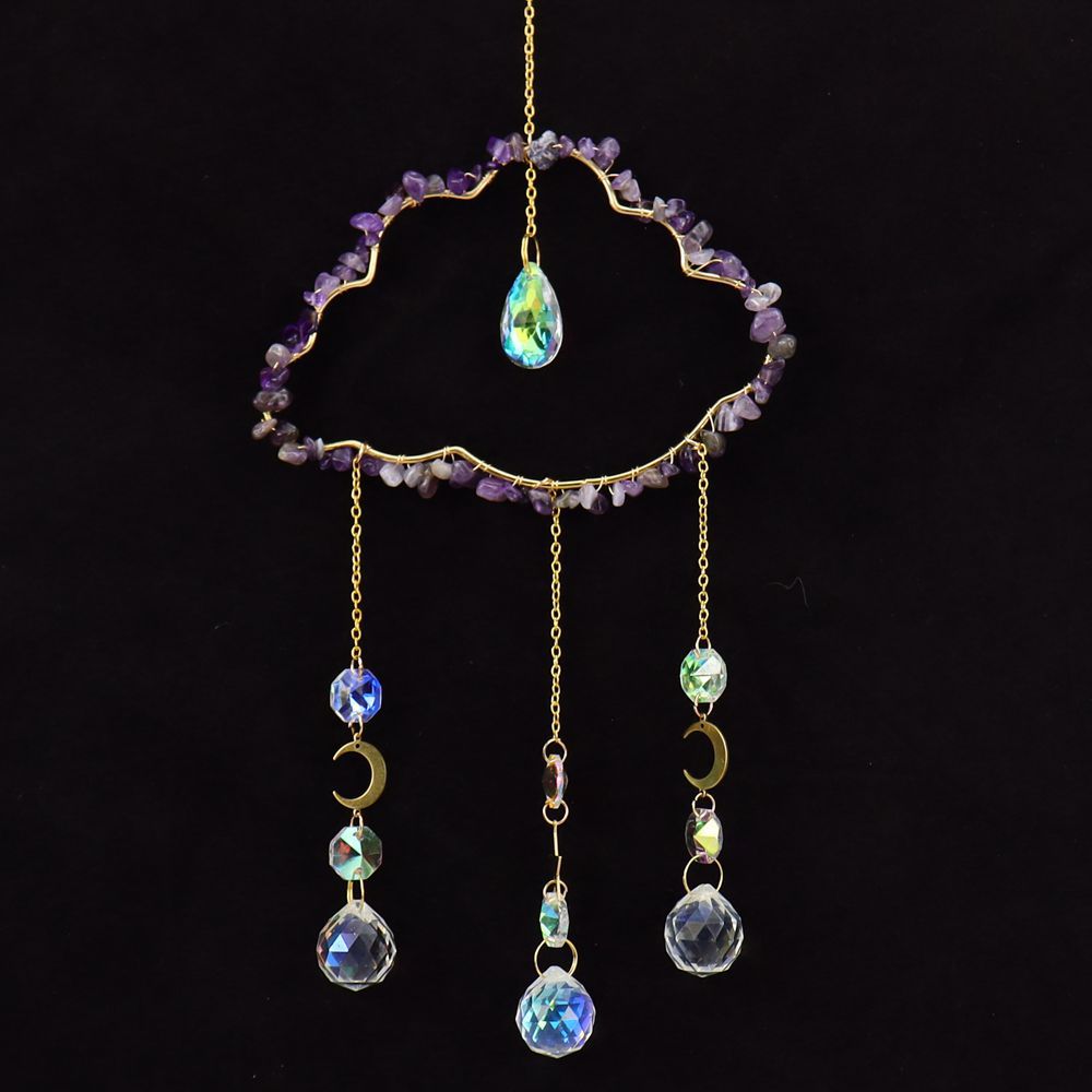 zensoullab Handmade Wire Wrapped Natural Crystal Crushed Stone Cloud Sun Catcher Hanging Ornament Wind Chime Decoration Pendant