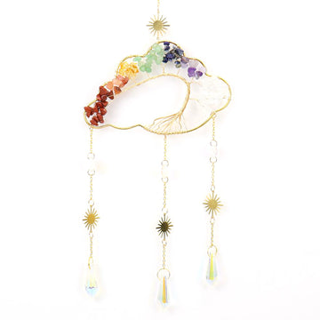 zensoullab Handmade Wire Wrapped Natural Crystal Crushed Stone Clouds Clouds Life Tree Sun Catcher Hanging Ornament Wind Chime Decoration T27
