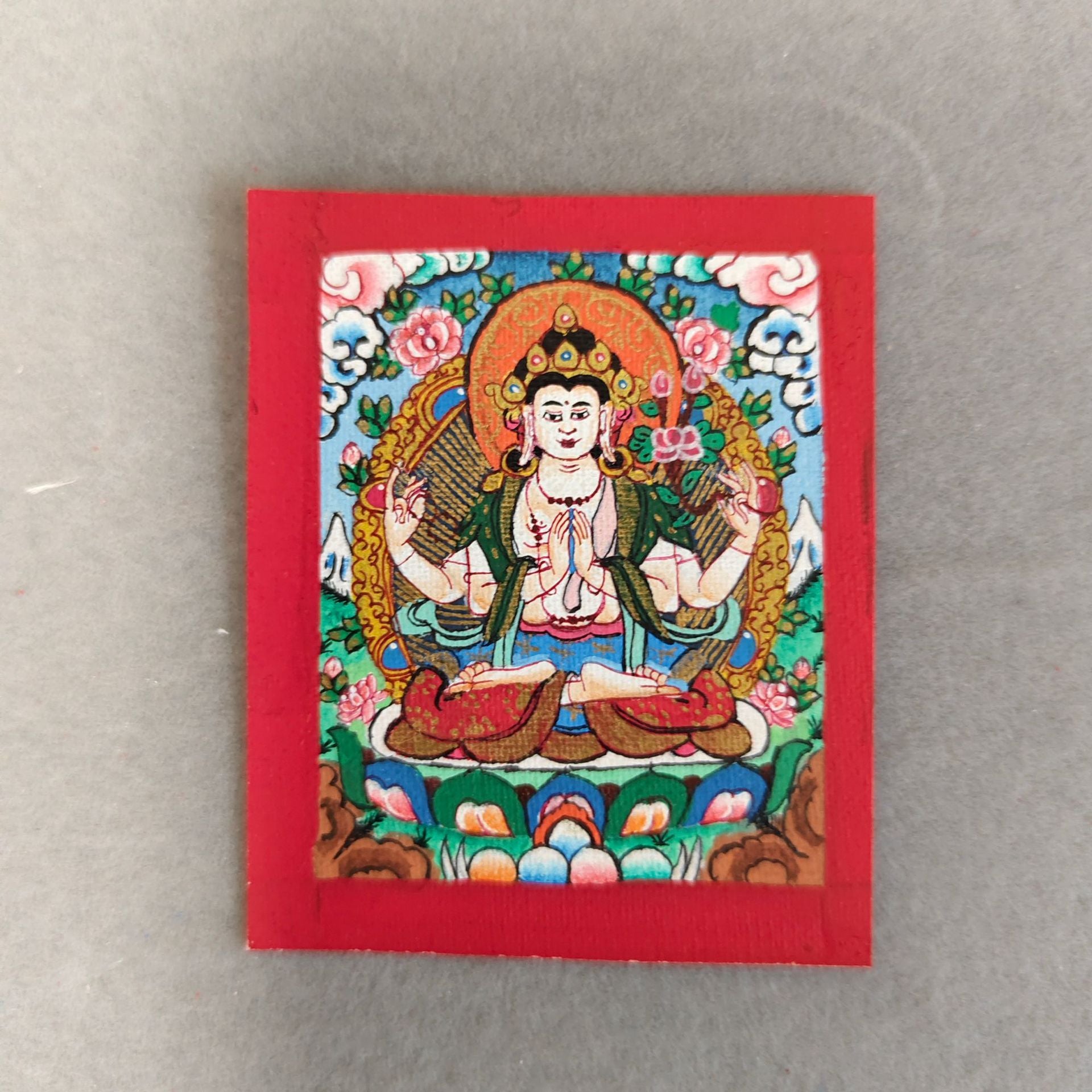 zensoullab Nepal Hand-painted Zodiac Buddha Guardian Buddha Thangka Manjushri Yellow God of Wealth Green Tara Samantabhadra Small Thangka Pendant