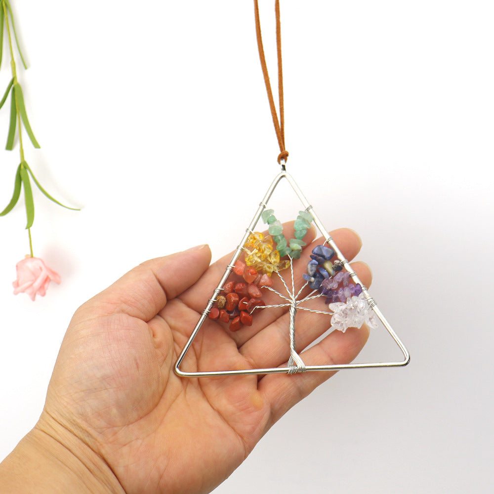 zensoullab Natural Raw Crystal Stone Gravel Christmas Tree Triangle Hanging Holiday Home Decoration