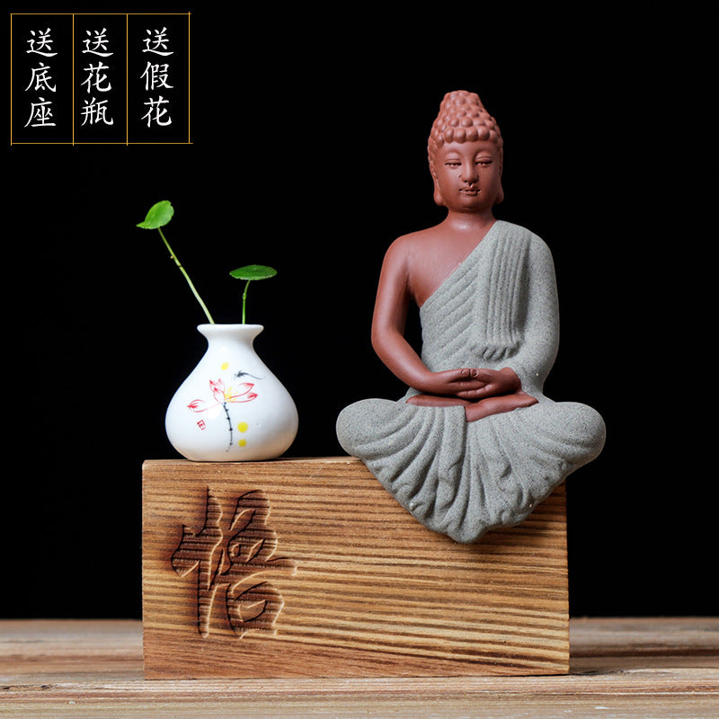 zensoullab Zen Character Figurine Purple Clay Buddha Statue New Chinese Style Home Decor Office TV Cabinet Entrance Decoration