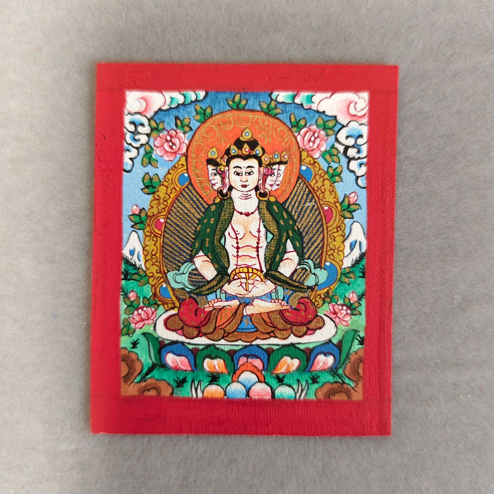 zensoullab Nepal Hand-painted Zodiac Buddha Guardian Buddha Thangka Manjushri Yellow God of Wealth Green Tara Samantabhadra Small Thangka Pendant