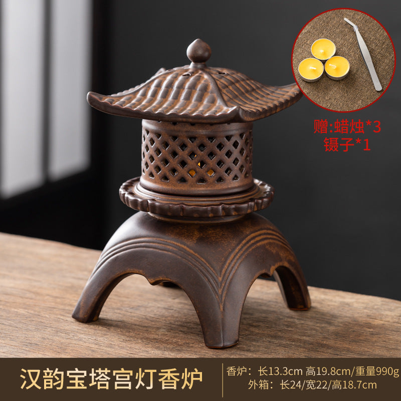 zensoullab Incense Burner Ceramic Purple Clay Hollow Han Yun Palace Lantern Candle Incense Essential Oil Burner Incense Stick Agarwood Multifunctional Ornament