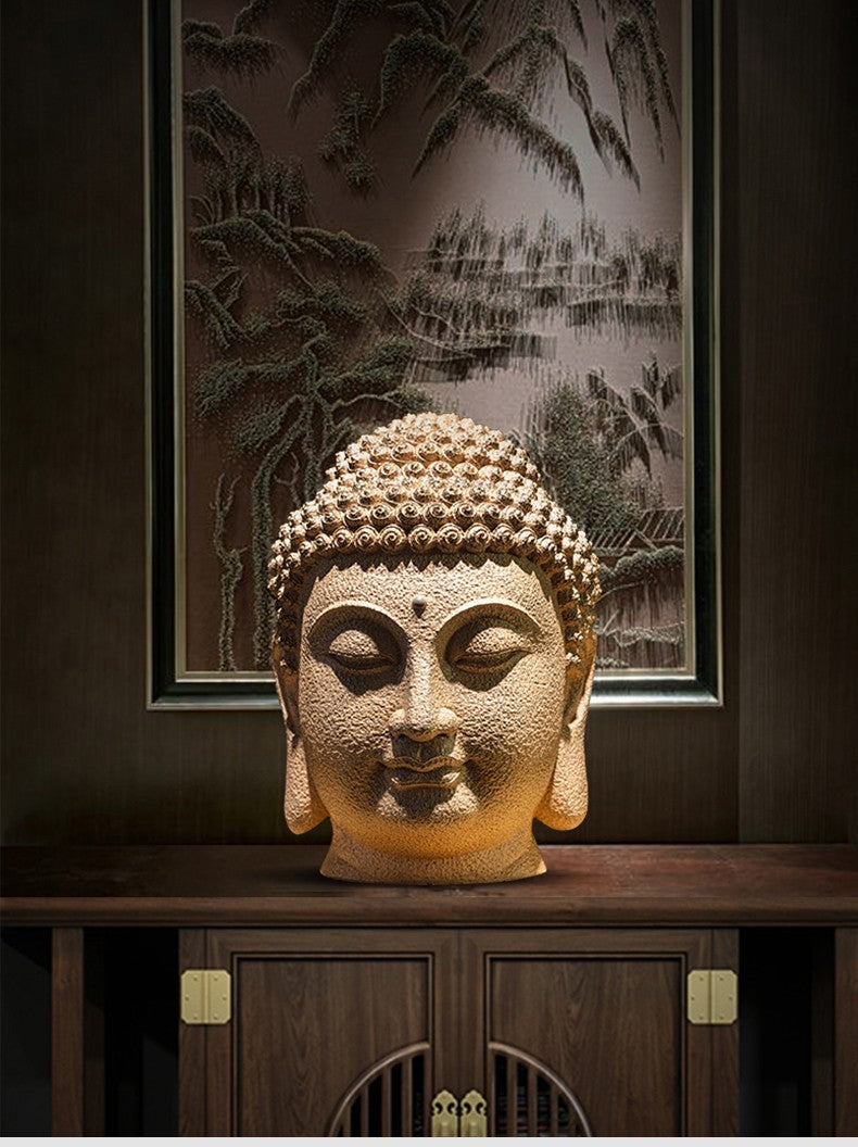 zensoullab New Chinese Style Buddha Head Buddha Statue Zen Ornament Large Compassion Buddha Head Southeast Asian Entrance Hallway Buddhist Decoration
