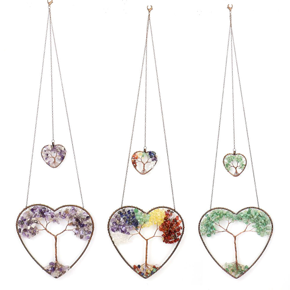 zensoullab Natural Crushed Stone Crystal Heart-shaped Tree of Life Dream Catcher Hanging Decoration Curtain Pendant