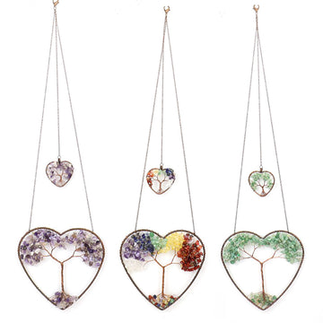 zensoullab Natural Crushed Stone Crystal Heart-shaped Tree of Life Dream Catcher Hanging Decoration Curtain Pendant