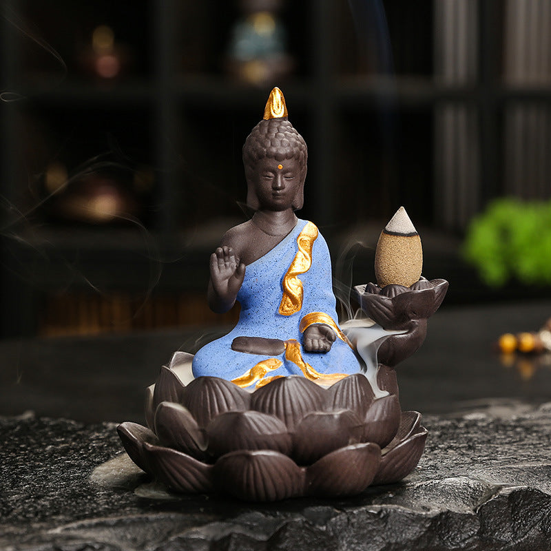 zensoullab Purple Clay Ceramic Lotus Base Thai Buddha Backflow Incense Burner Hot Selling Backflow Incense Offering Incense Burner Sandalwood Incense