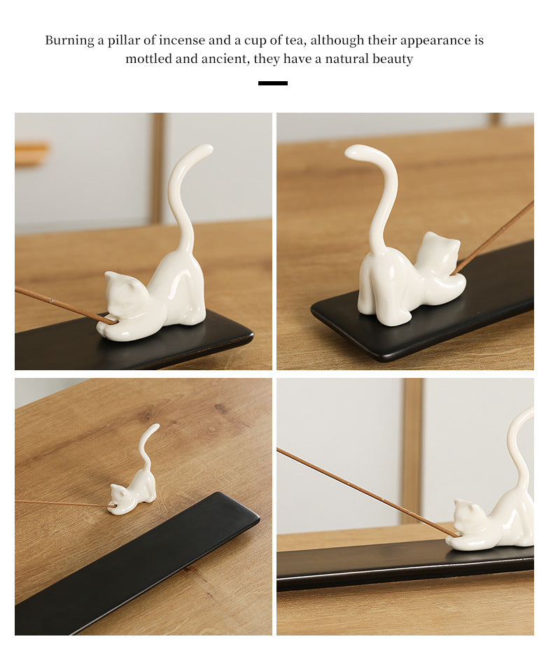 Cross-Border Ceramic Kitten Aromatherapy Burner Ornament Creative Cute Cat Home Indoor Creative Incense Holder Incense Stand Incense Tray