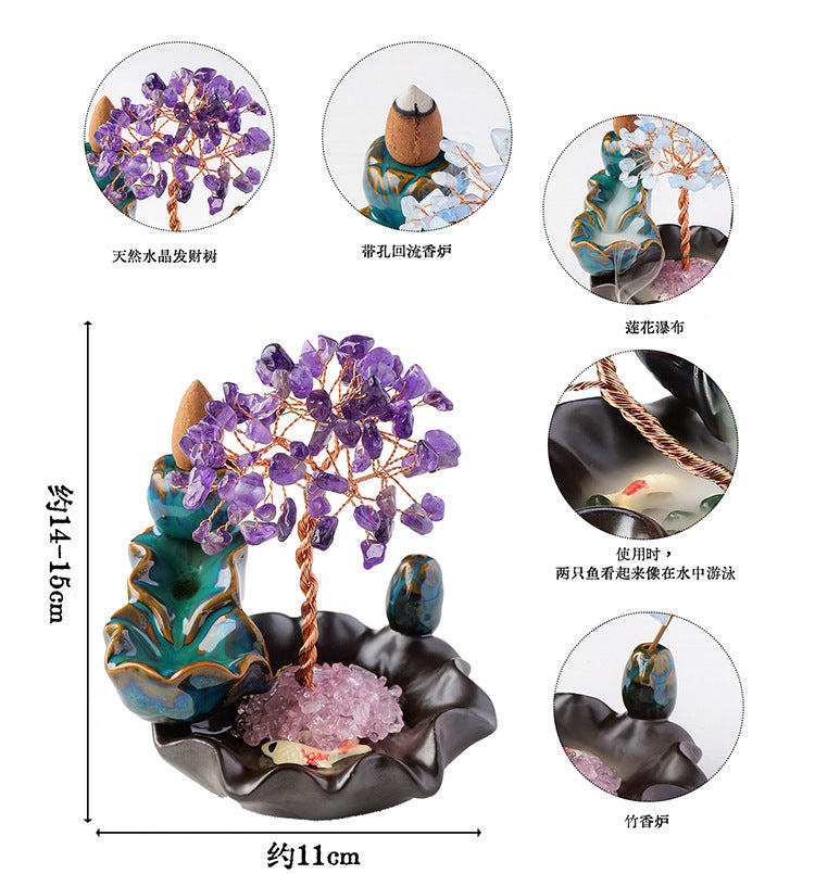 zensoullab Natural Crystal Money Tree Colorful Crystal Gravel Phoenix Tail Tree Backflow Incense Burner Wealth Tree Home Desktop Ornament