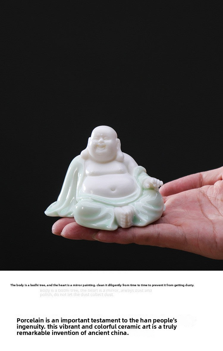 zensoullab Premium Ceramic Lucky Maitreya Buddha Fat Belly Laughing Buddha Living Room Entrance Car Home Decoration Zen Ornament