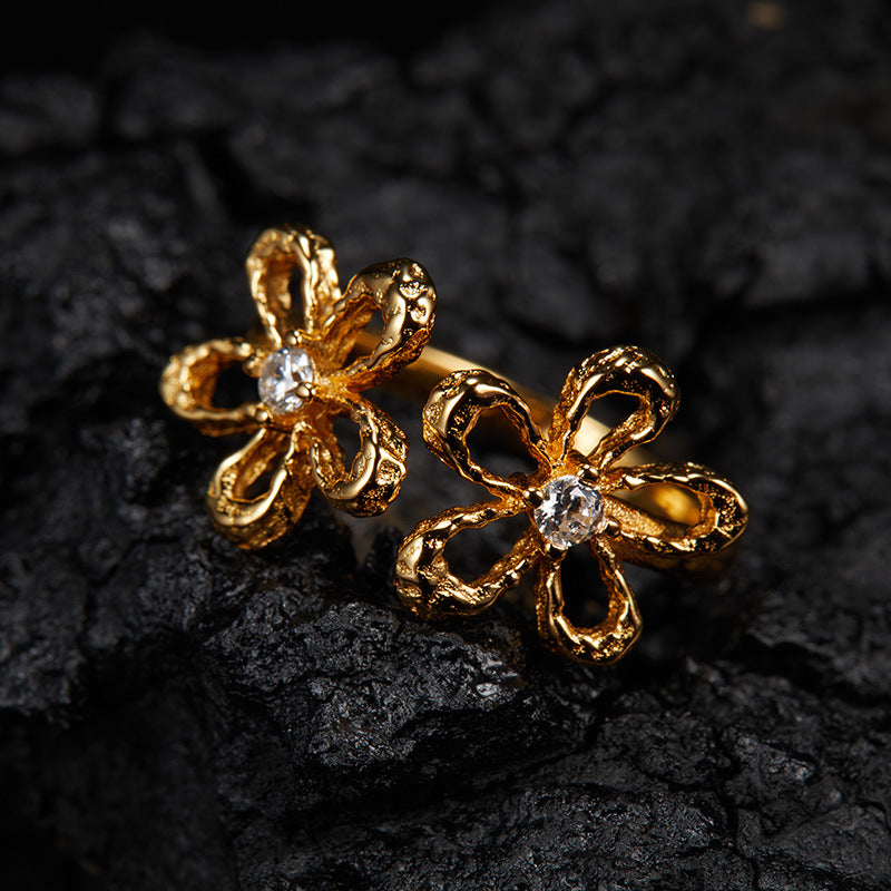 zensoullab Korean Version S925 Sterling Silver Zircon Colorful Gemstone Collarbone Chain Fashion Sweet Hollow Small Flower Pendant Necklace for Women