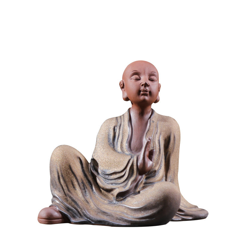 zensoullab Premium Purple Clay Little Monk Tea Pet Tea Tray Kung Fu Tea Set Accessories Little Shaolin Zen Style Chinese Home Decor