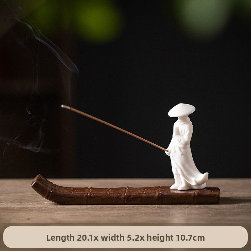 zensoullab Xie Ke Incense Burner for Home Indoor Sandalwood Agarwood Holder Zen Style Jiang Taigong Fishing Tea Room Ceramic Aromatherapy Burner Ornament
