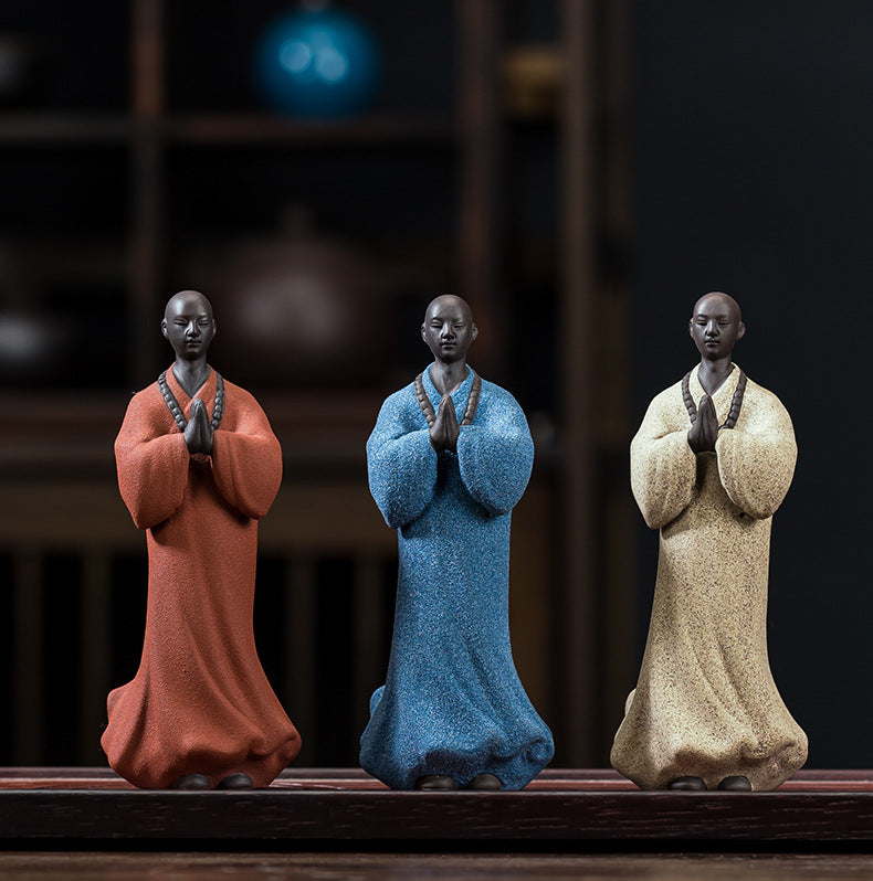 zensoullab Zen Character Ceramic Little Monk Tea Pet Desktop Tea Set Ornament Premium Purple Clay Little Monk Creative Home Decoration