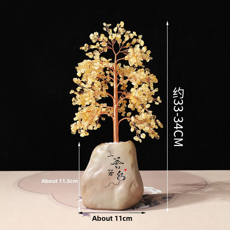 zensoullab Natural Yellow Crystal Crushed Stone Money Tree Hand-woven Copper Wire Home Office Opening Housewarming Wealth Tree Gift Ornament