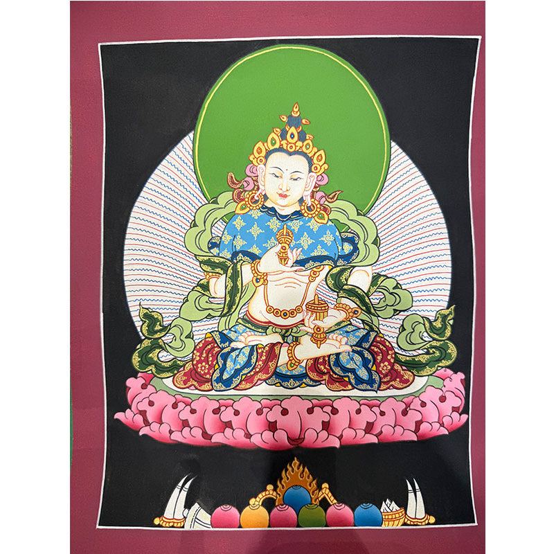zensoullab Nepal Hand-painted Yellow God of Wealth Green Tara Manjushri Four-armed Guanyin Medicine Buddha Buddha Statue Thangka Table Decoration Hanging Painting