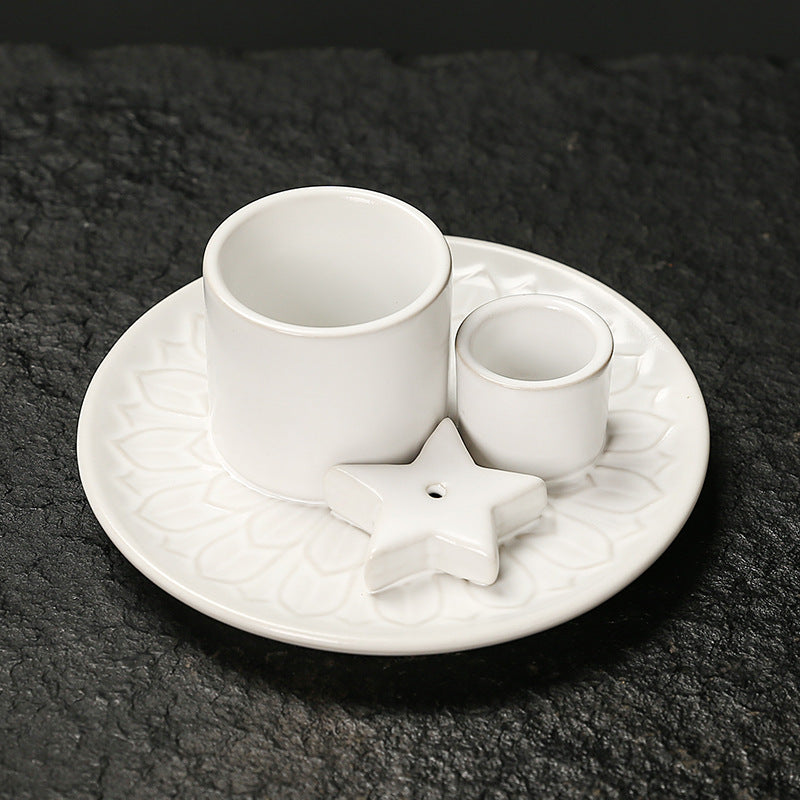 Ceramic Aromatherapy Candle Holder Aromatherapy Burner Simple Nordic Style Candle Cup Atmosphere Decoration Sage Holy Wood Plate