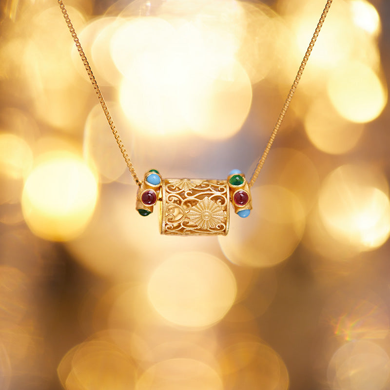 zensoullab S925 Sterling Silver Ancient Gold Craft Vintage Pendant Jewelry Elegant Versatile Pendant Ethnic Jewelry Women's Necklace