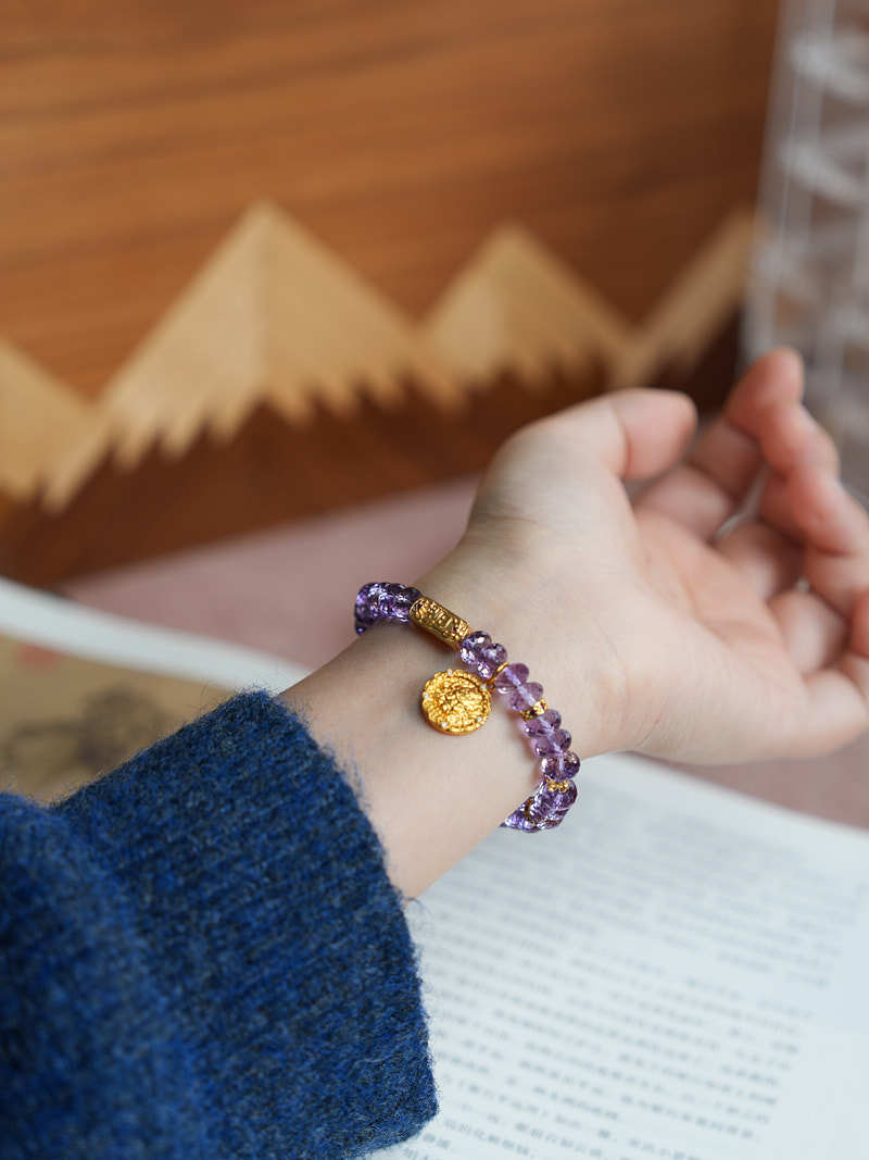 zensoullab Nine Purple Fire Cut Amethyst Bracelet for Women, Straight Cut High-end Crystal Jewelry Bracelet