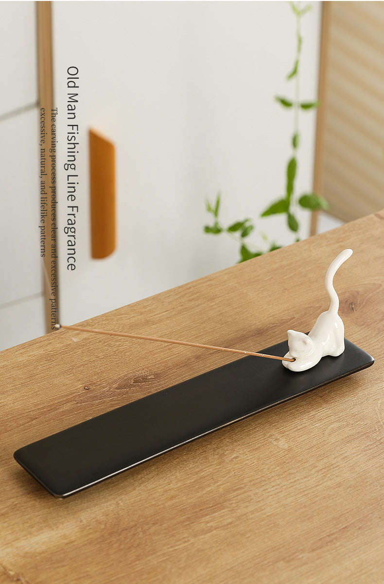 Cross-Border Ceramic Kitten Aromatherapy Burner Ornament Creative Cute Cat Home Indoor Creative Incense Holder Incense Stand Incense Tray