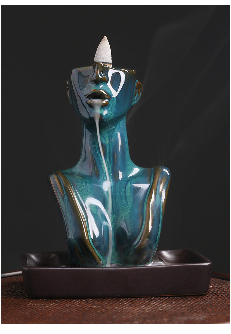 Ceramic European and American Beauty Statue Backflow Incense Burner Creative Beauty Sandalwood Incense Backflow Burner Home Decor