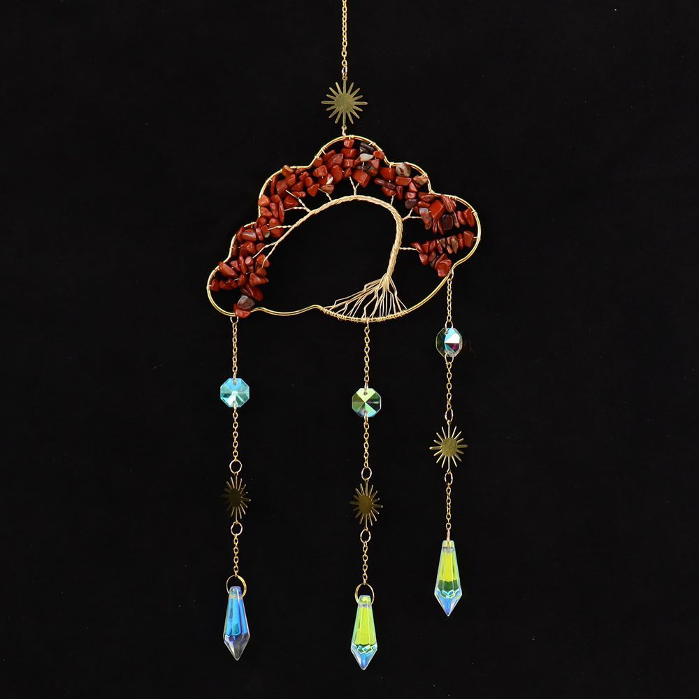 zensoullab Handmade Wire Wrapped Natural Crystal Crushed Stone Clouds Clouds Life Tree Sun Catcher Hanging Ornament Wind Chime Decoration T27