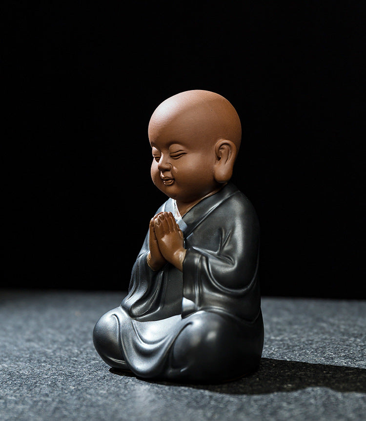 zensoullab Premium Yixing Zisha Little Monk Tea Pet Tea Tray Kung Fu Tea Set Accessories Ceramic Zen Little Sha Mu Figurine