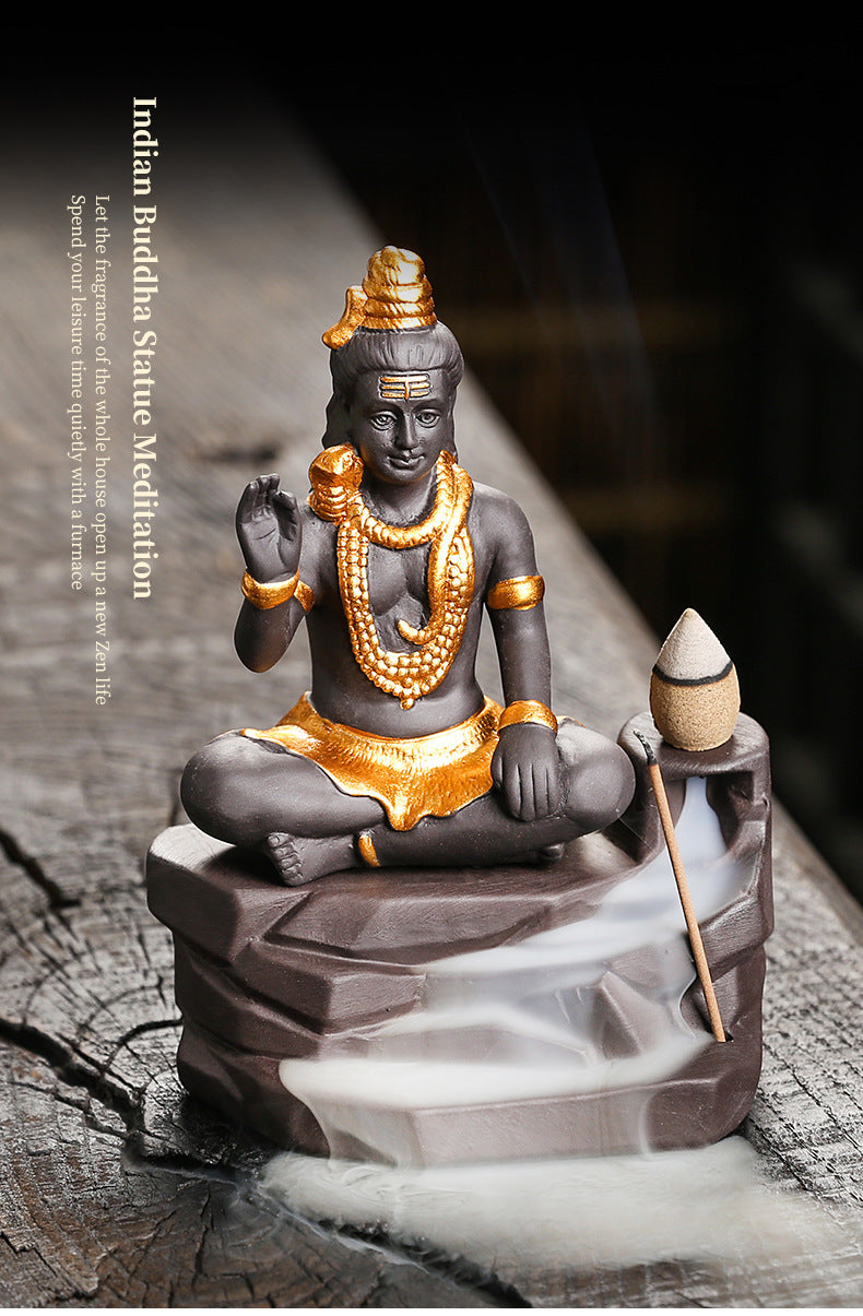 zensoullab Buddha Statue Zen Home Decor Craft Creative Southeast Asian Shiva Buddha Statue Backflow Incense Burner