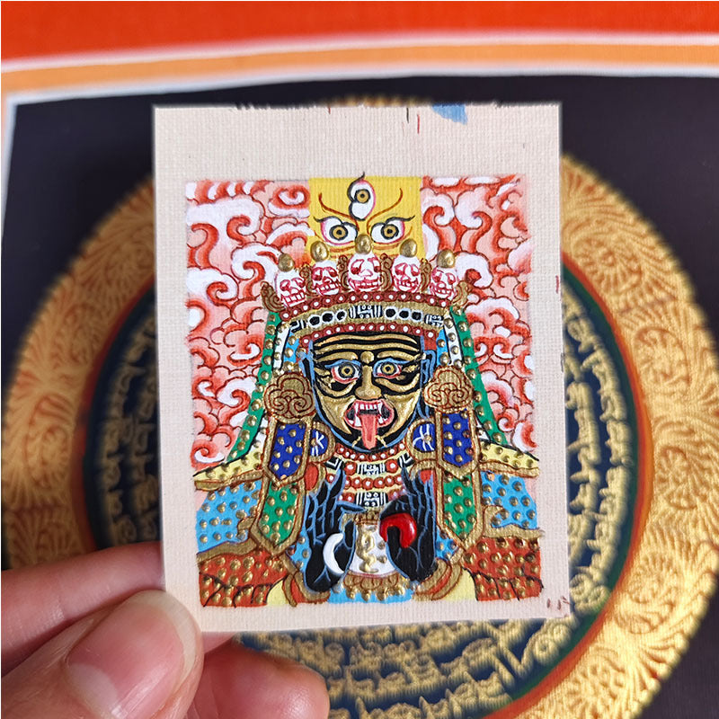 zensoullab Nepal Hand-painted Zaki Ram Female God of Wealth Rejong Tibetan Thangka Painting Core God of Wealth Card Amulet Portable