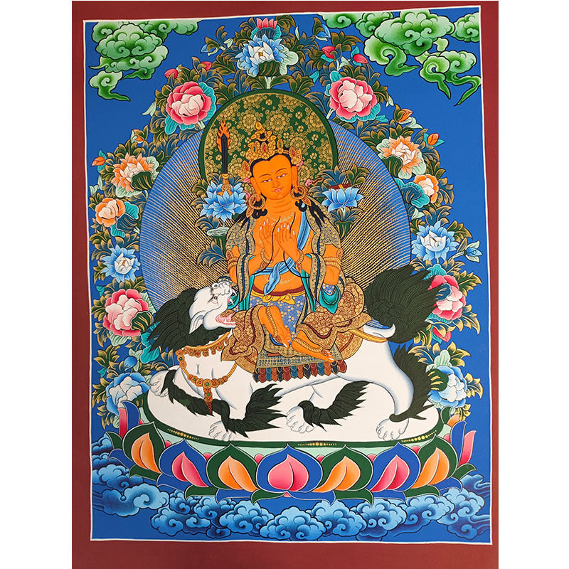 zensoullab Nepal Hand-painted Manjushri Thangka Yellow God of Wealth Samantabhadra Four-armed Guanyin White Tara Green Tara Entrance Wall Hanging Painting