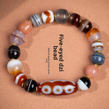 Zensoullab Natural Five-Eye Tibet Beads Duobao Agate Bracelet Fashion All-Match Men and Women Couple Single Ring Bracelet