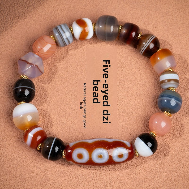 Zensoullab Natural Five-Eye Tibet Beads Duobao Agate Bracelet Fashion All-Match Men and Women Couple Single Ring Bracelet