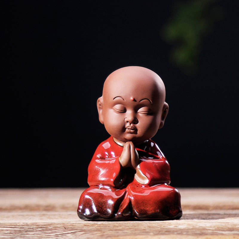 zensoullab Zen Purple Clay Little Monk Tea Pet Kung Fu Tea Set Tea Ceremony Accessories Chinese Style Little Monk Home Decoration Small Ornament