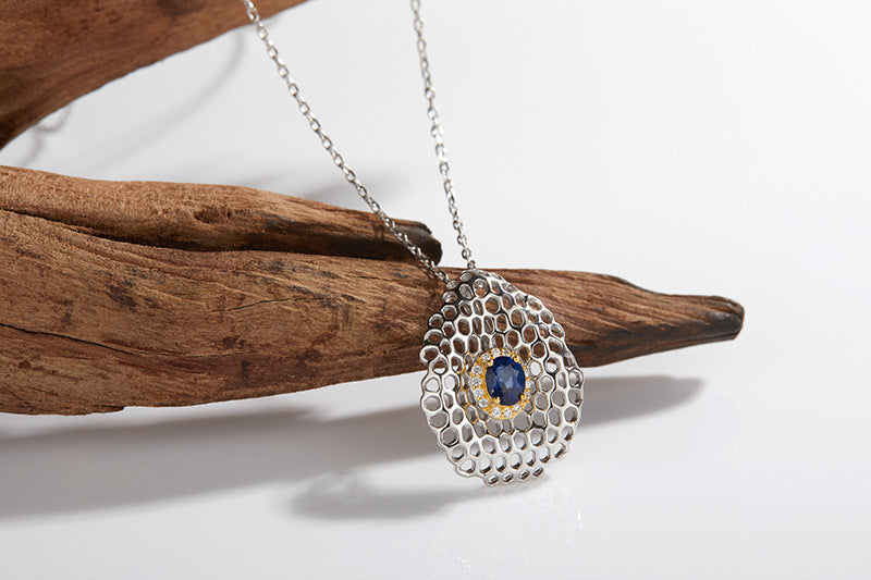 zensoullab Colorful Gem Pendant S925 Sterling Silver Natural Sapphire Necklace for Women Fashion Versatile Collarbone Chain