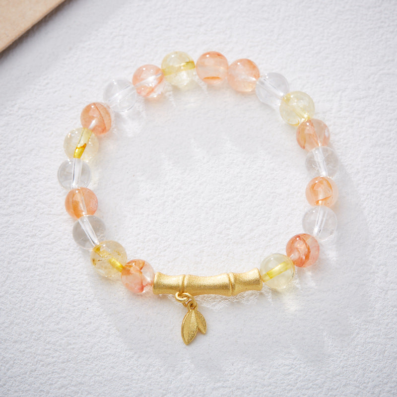 zensoullab Natural 8MM Red Rubber Flower Bracelet for Women, Ascending Bamboo Crystal Bracelet