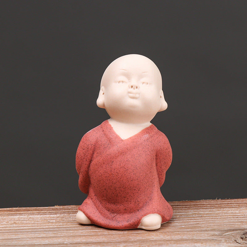 zensoullab Zen Ceramic Little Monk Tea Ceremony Tea Pet Ornament Cute Little Novice Flower Pot Decoration Chinese Style Living Room Home Decor