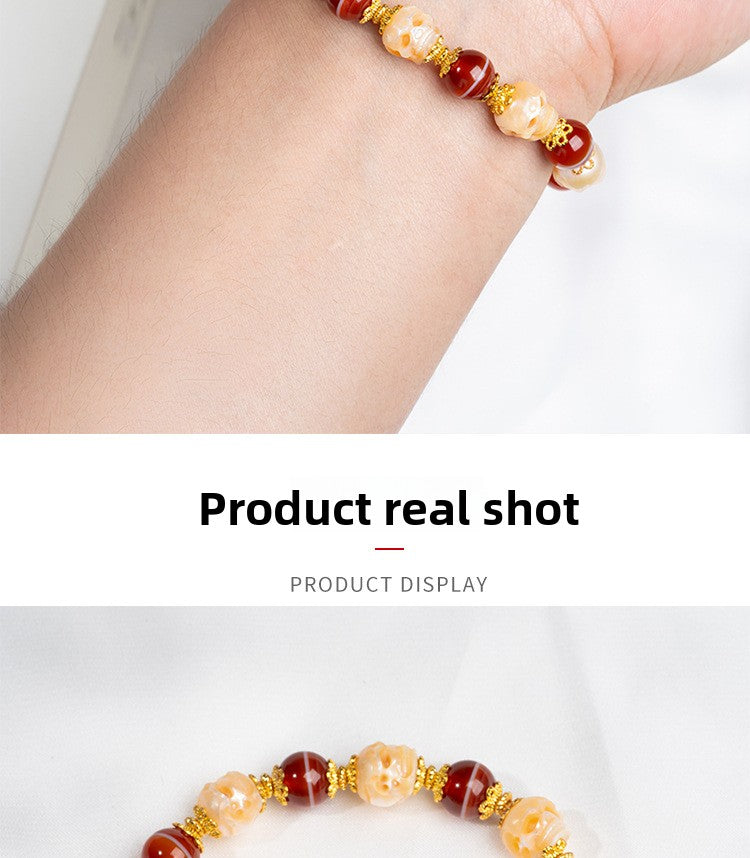 zensoullab Natural Red Meat Pharmacist One-Line Dzi Bead Taiwan Work Agate Bracelet for Men and Women Couples Single Circle Bracelet In Stock