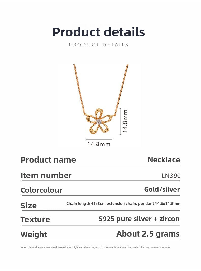 zensoullab Korean Version S925 Sterling Silver Zircon Colorful Gemstone Collarbone Chain Fashion Sweet Hollow Small Flower Pendant Necklace for Women
