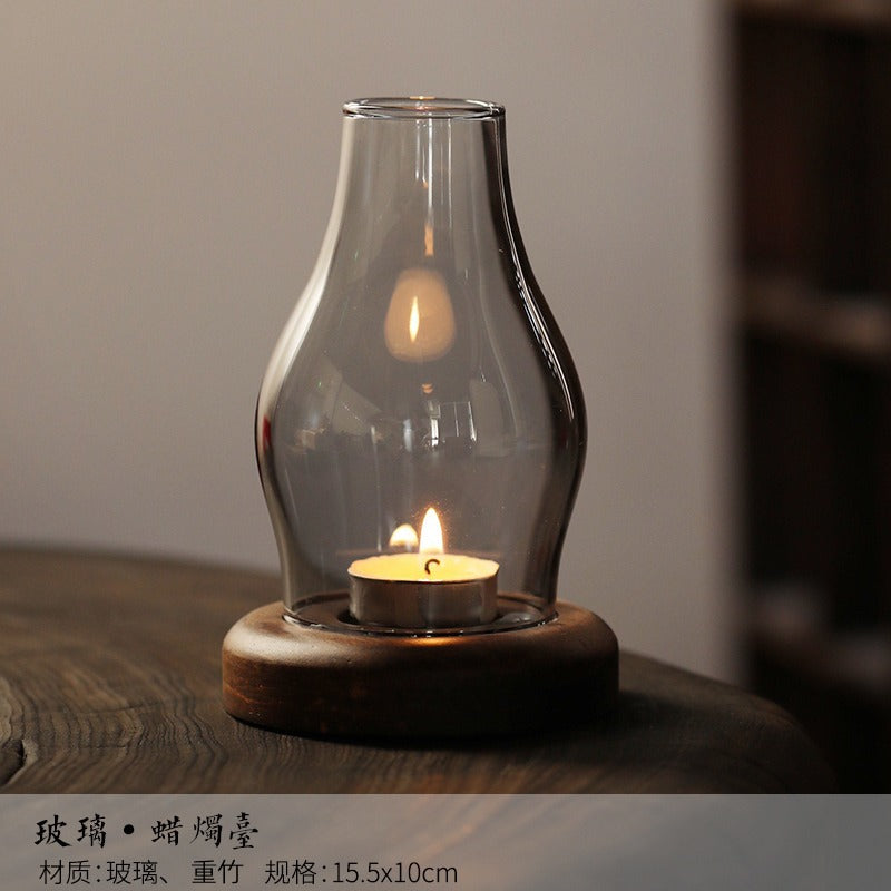 zensoullab Japanese Style Glass Candle Holder Creative Ornament Candle Romantic Home Zen Retro Aromatherapy Windproof Table Cover Desktop Decoration