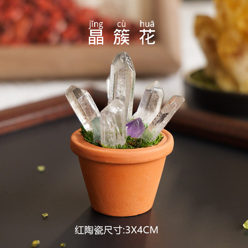 zensoullab Natural Crystal Raw Stone Mineral Pot Ornament Crystal Gemstone DIY Simulation Potted Plant Home Desktop Car Ornament