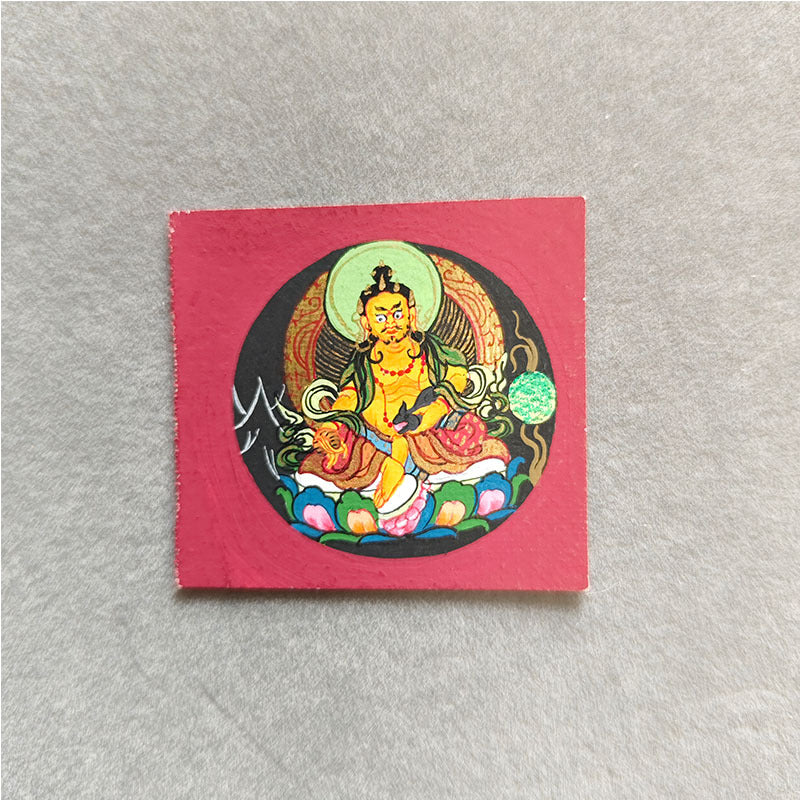 zensoullab Yellow God of Wealth Hand-painted Small Thangka Nepal Pure Hand-painted Square Round Tibetan Thangka Zodiac Guardian Pendant