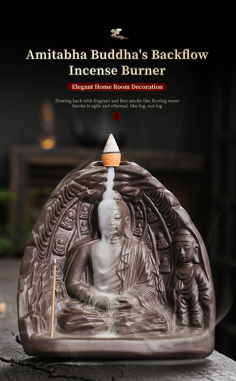 zensoullab Purple Clay Backflow Incense Burner Home Decor Craft Ornament Creative Buddha Worship Backflow Incense Burner