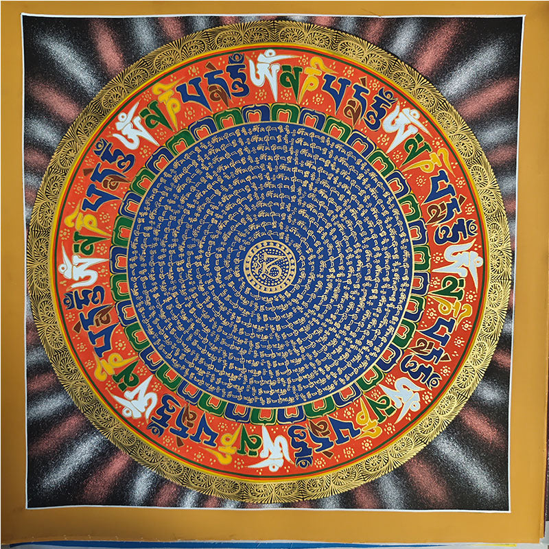 zensoullab Nepal Hand-painted Sutra Mandala Thangka Painted Starry Sky Six-Word Mantra Tibetan Thangka Mandala Decorative Hanging Painting